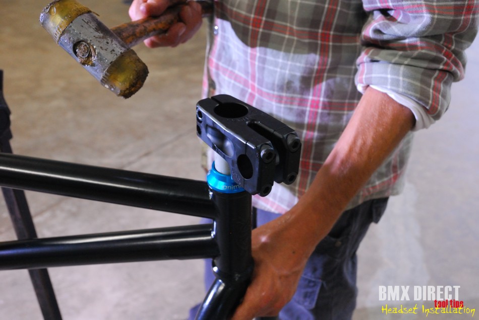 With new parts some minor force may be needed to get the stem on to the fork. Use a rubber mallet to tap it down gently. Check that the bearing in the bottom is sitting nicely in the frame before tightening your bolts.