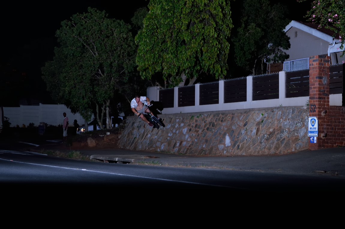 Pitch black, high speed wall ride up in Glenmore. 