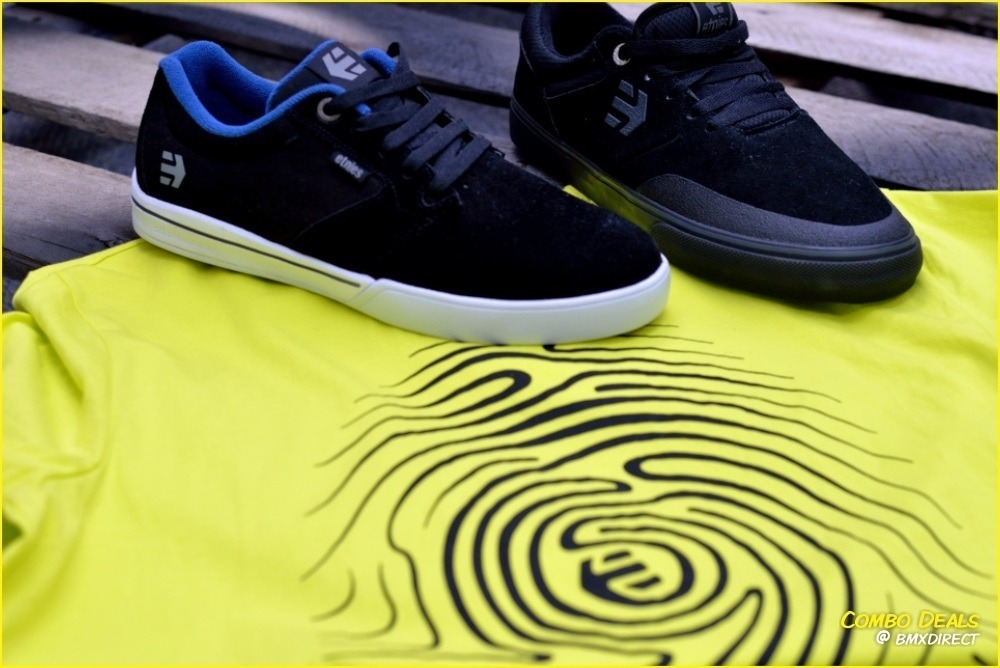 Add any 2 Etnies Shoes* and any one Etnies T-shirt to your Cart and get the Tshirt FREE.